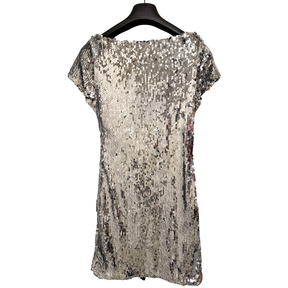 Akira NWT Size S Stunning Silver Sequin Short Sleeve Black Bow Mini Dress (0610) - Picture 6 of 15